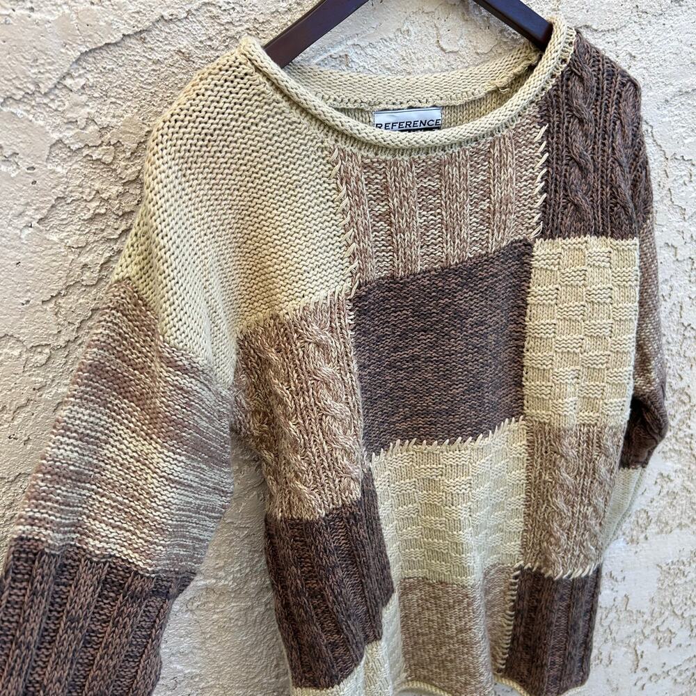 Vintage Reference Point Patchwork Knit Sweater Si… - image 4